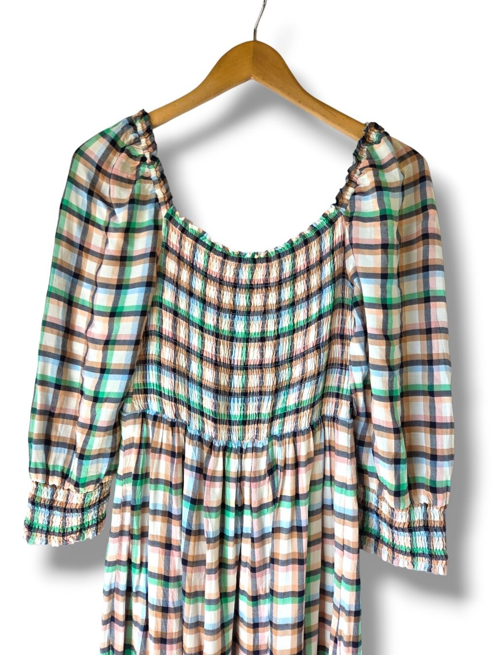 Anthropologie Maeve Cerie Smocked Plaid Square Neck Midi Dress Size Small - Picture 5 of 11